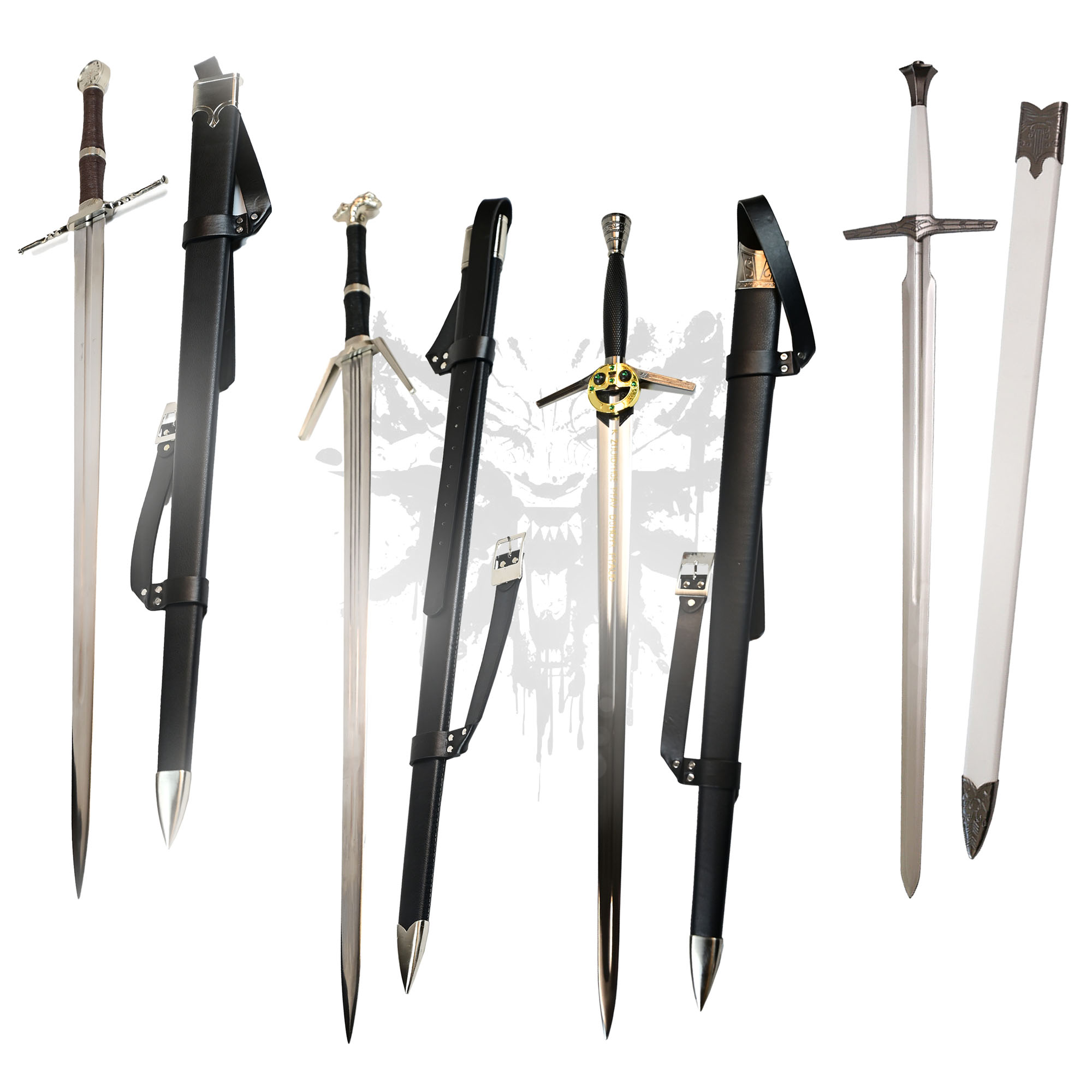 Witcher - 2 Silver + 2 Steel Swords with Sheath, Netflix + Game Versions (Bundle)