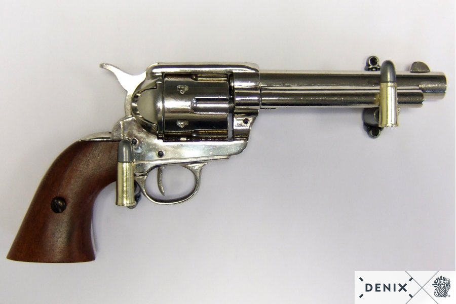 45er Colt Peacemaker vernickelt mit Holzgriff 45er Colt Peacemaker vernickelt mit Holzgriff
