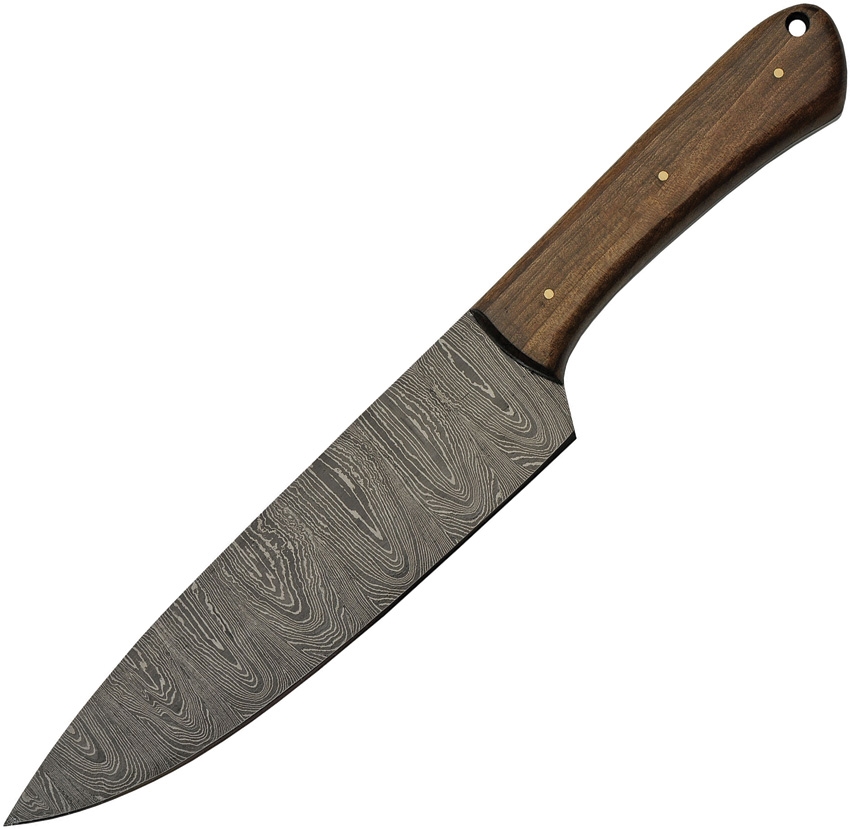 Damascus hunting knife with wooden handle 