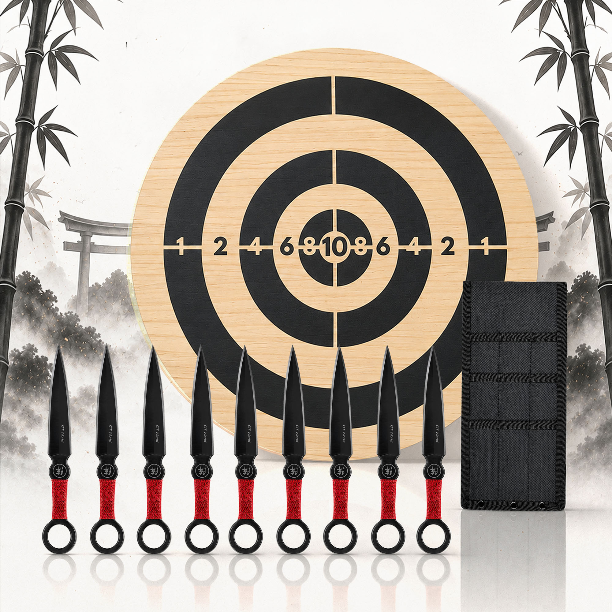 Throwing Knife Set with Wooden Target – 9 Piece Set