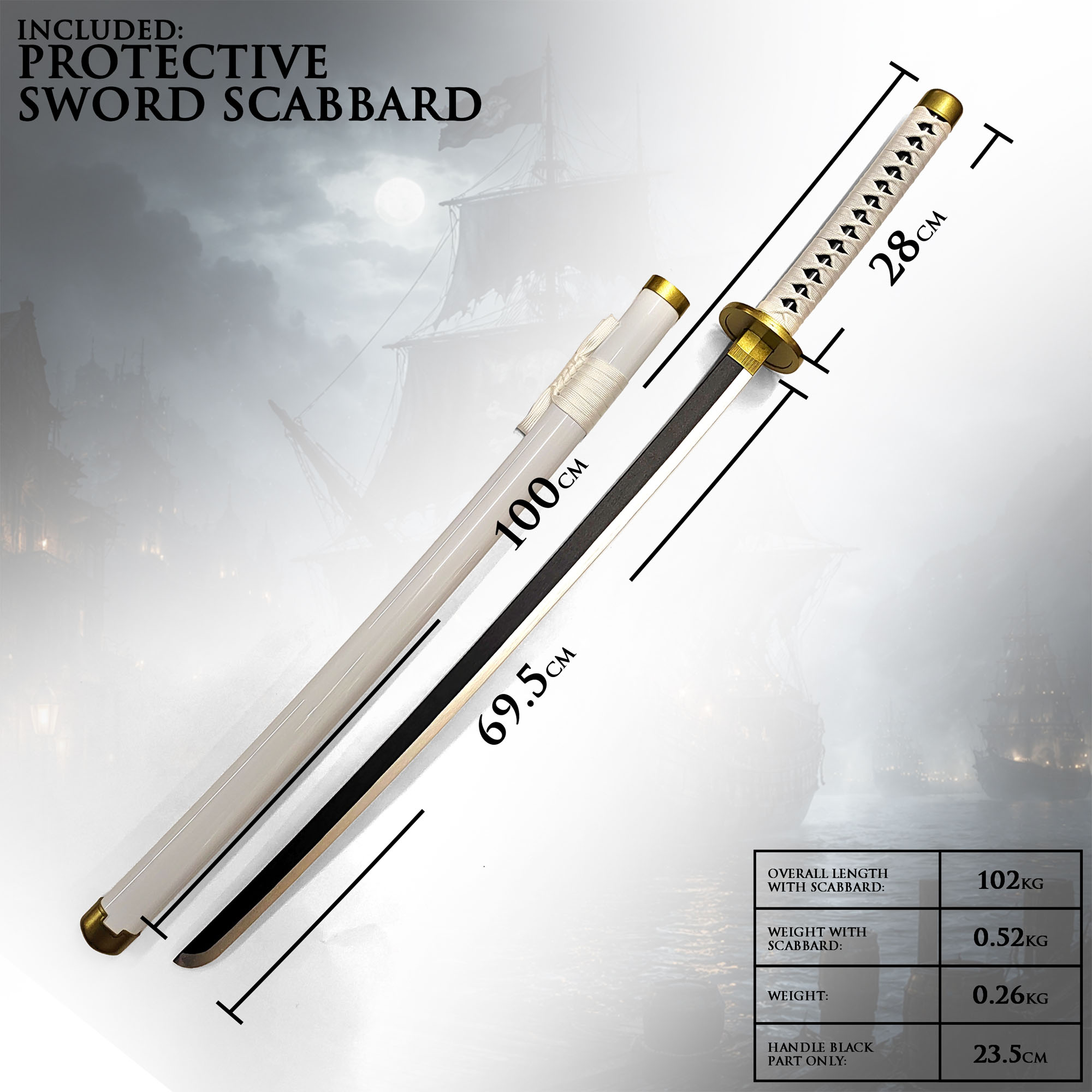 One Piece - Wado-Ichi-Monji Wooden Katana with Sheath and Stand