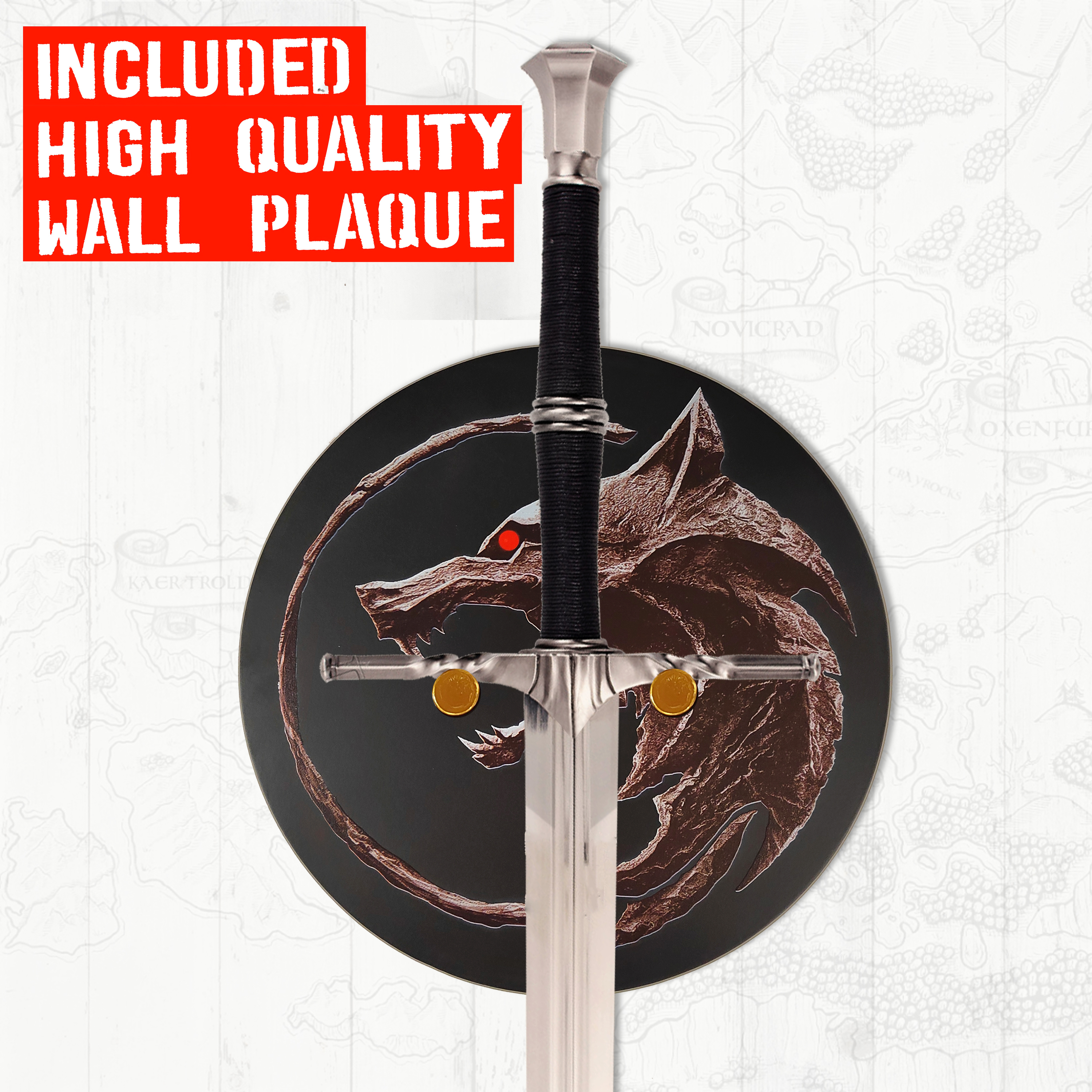 Witcher - Stahl Schwert mit Scheide - Typ II + Wandtafel