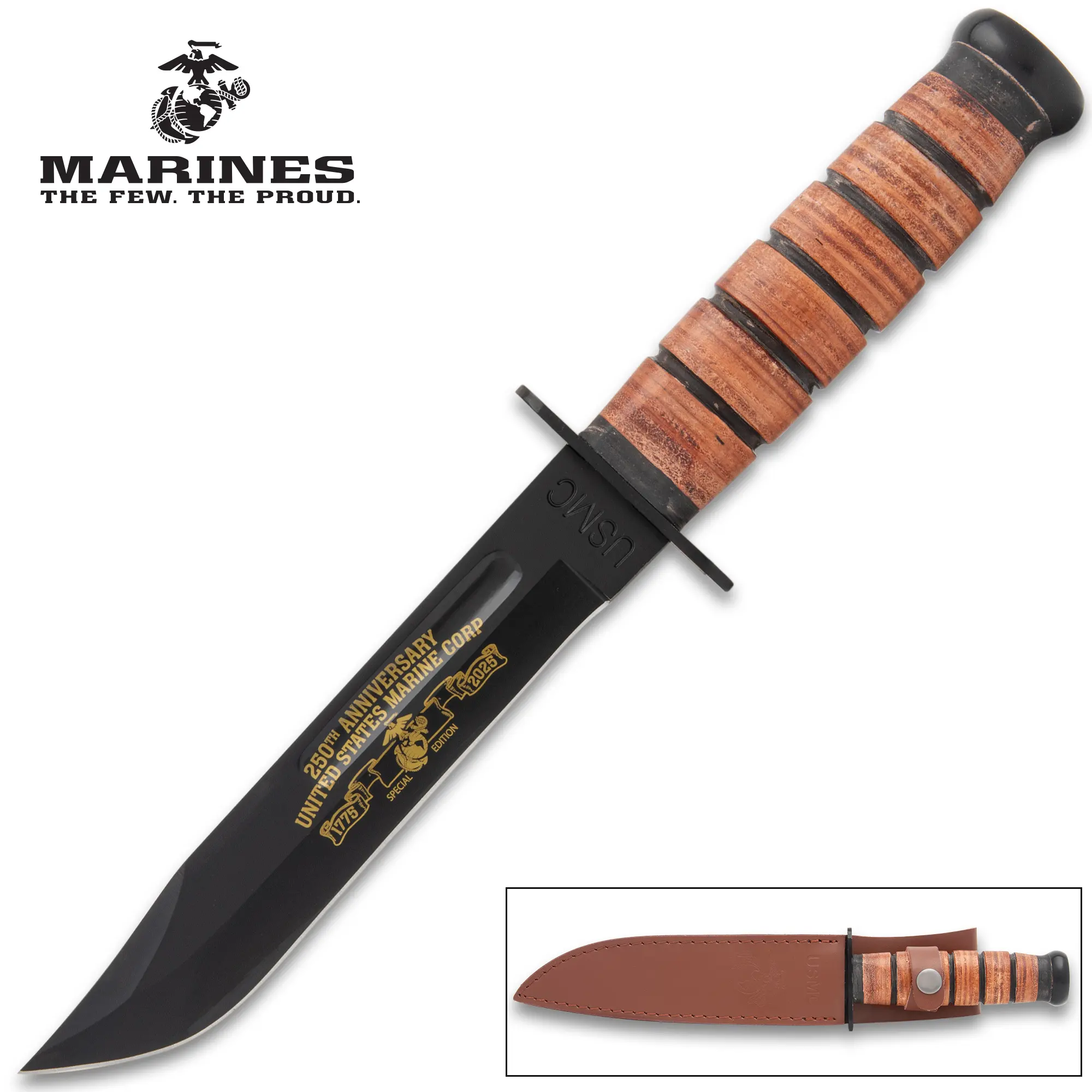 USMC 250th Anniversary Combat Messer mit Lederscheide