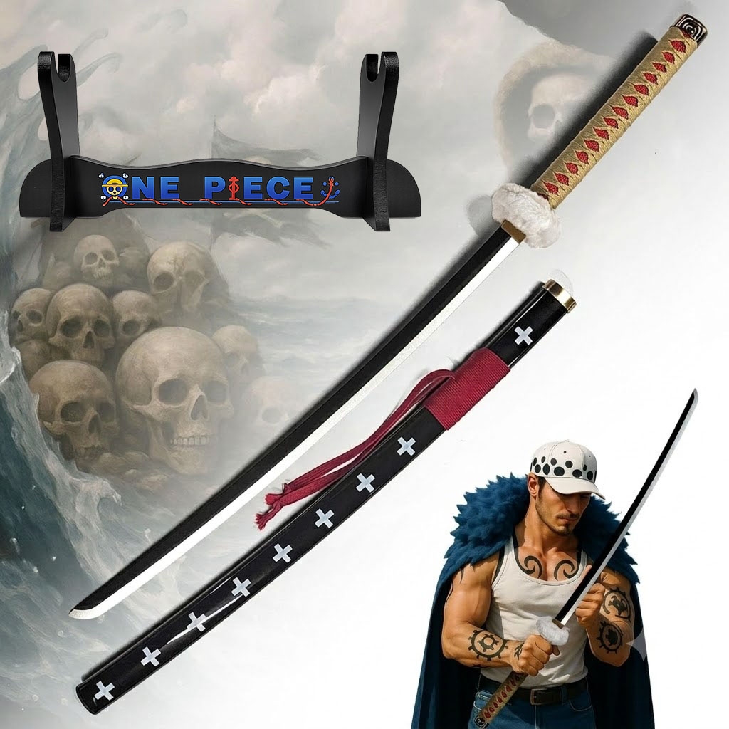 One Piece - Trafalgar Law Schwert brauner Griff aus Holz mit Scheide und Ständer 