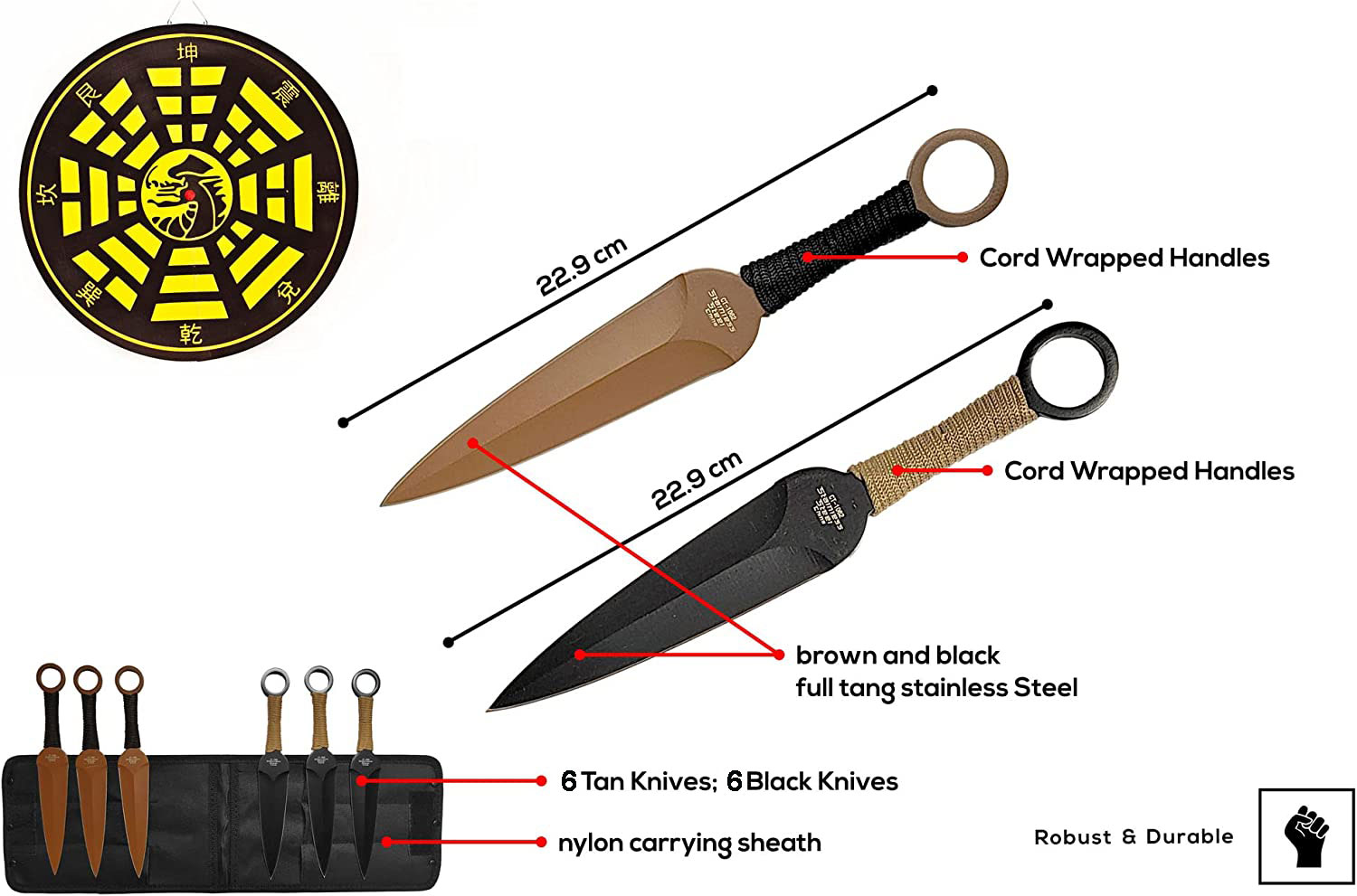 12 Throwing Knives with Target