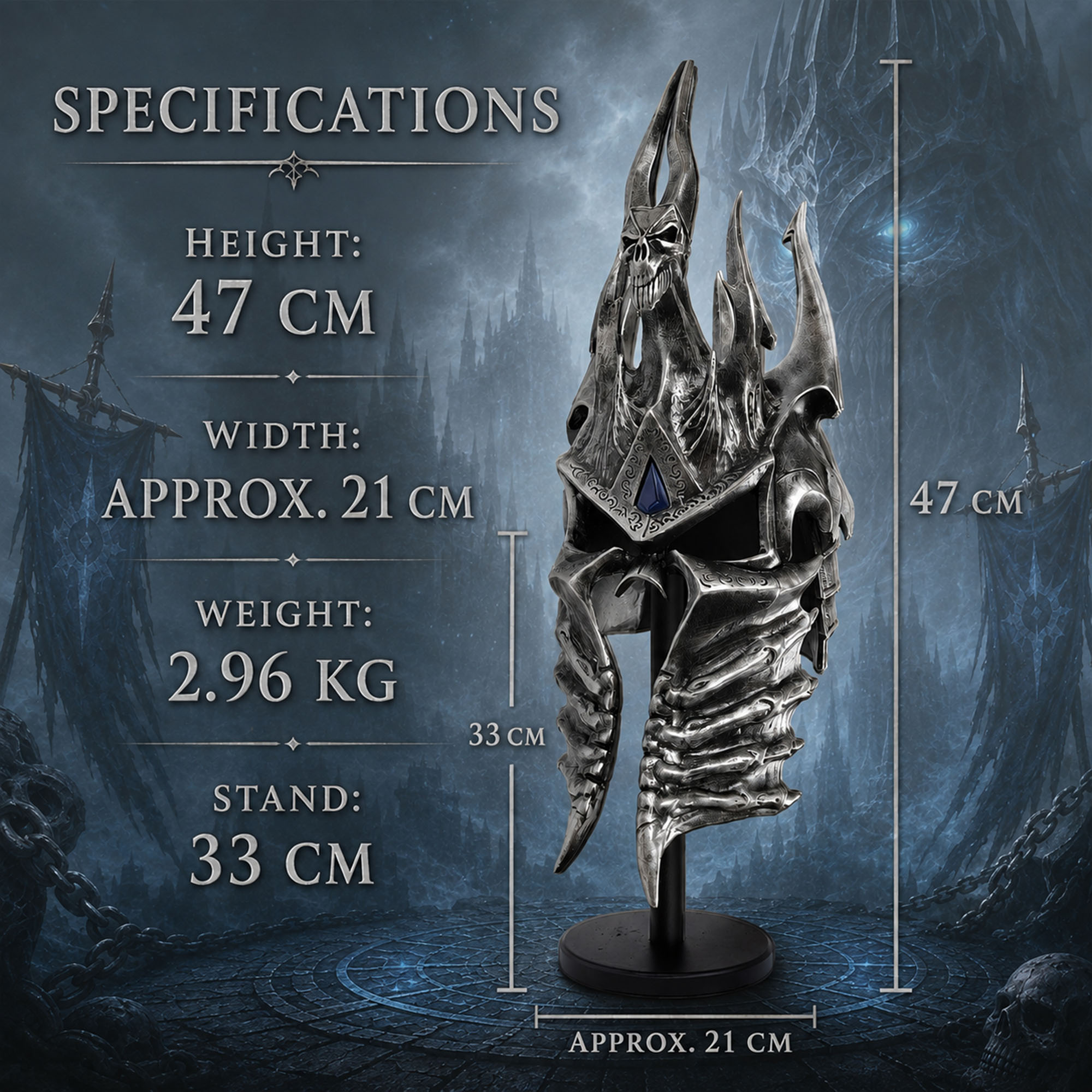 World of Warcraft: Helm der Herrschaft (Lichkönig) – Premium Replika inkl. Holzständer