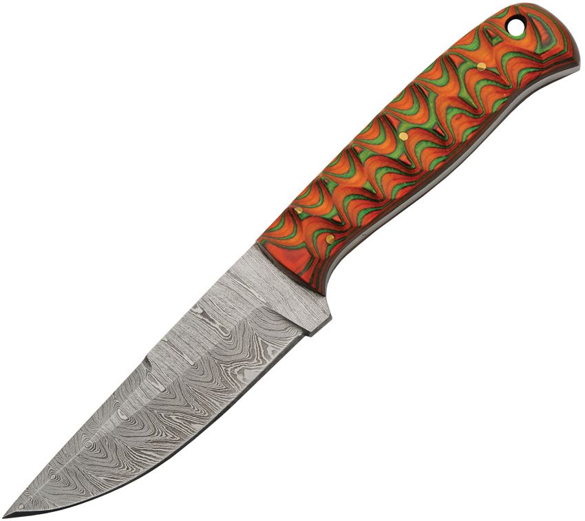 Damascus Hunting Knife, green/orange