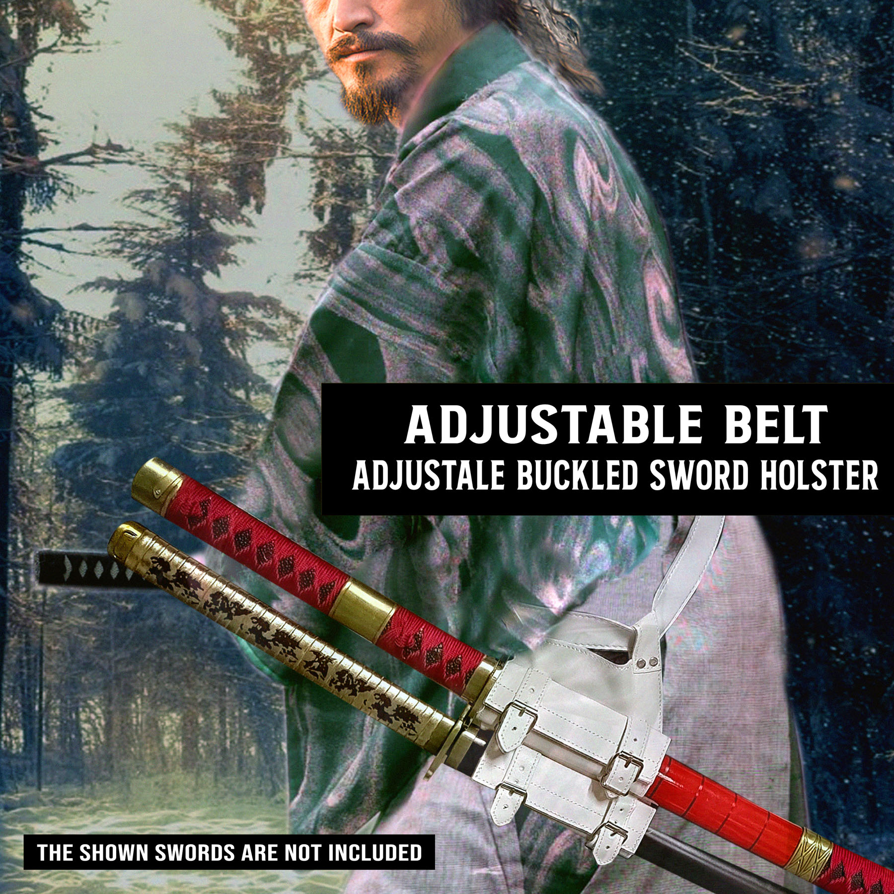 Belt sword holder for 2 swords on the same side, white