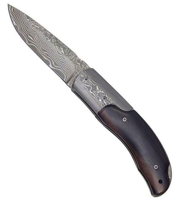 Damascus Pocket Knife with Ebony Handle