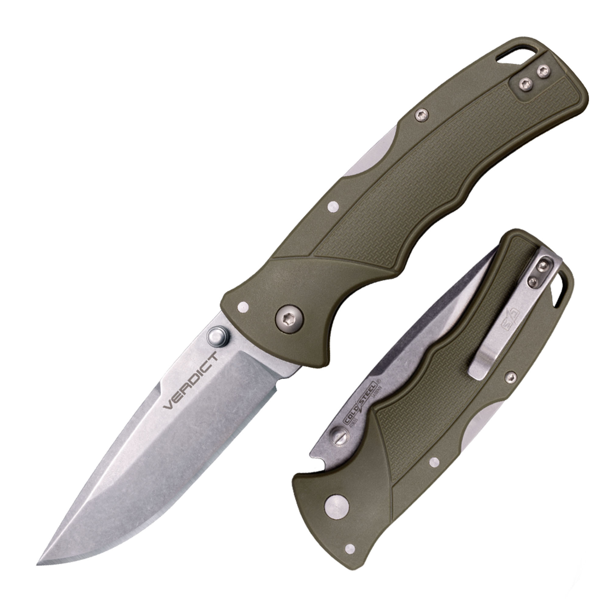 Verdict 4116SS Spear Point Stonewash Finish OD Grüner GFN Griff