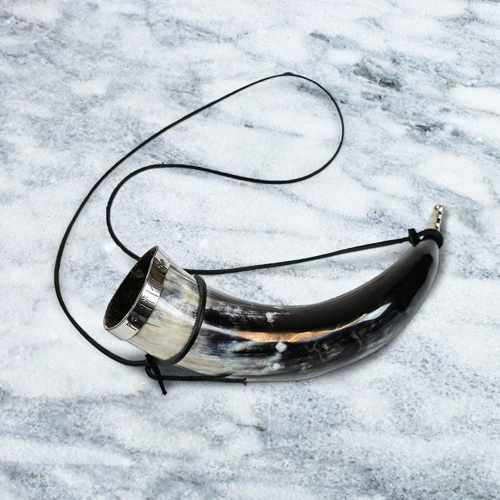 Wikinger Runen Horn mit Lederband