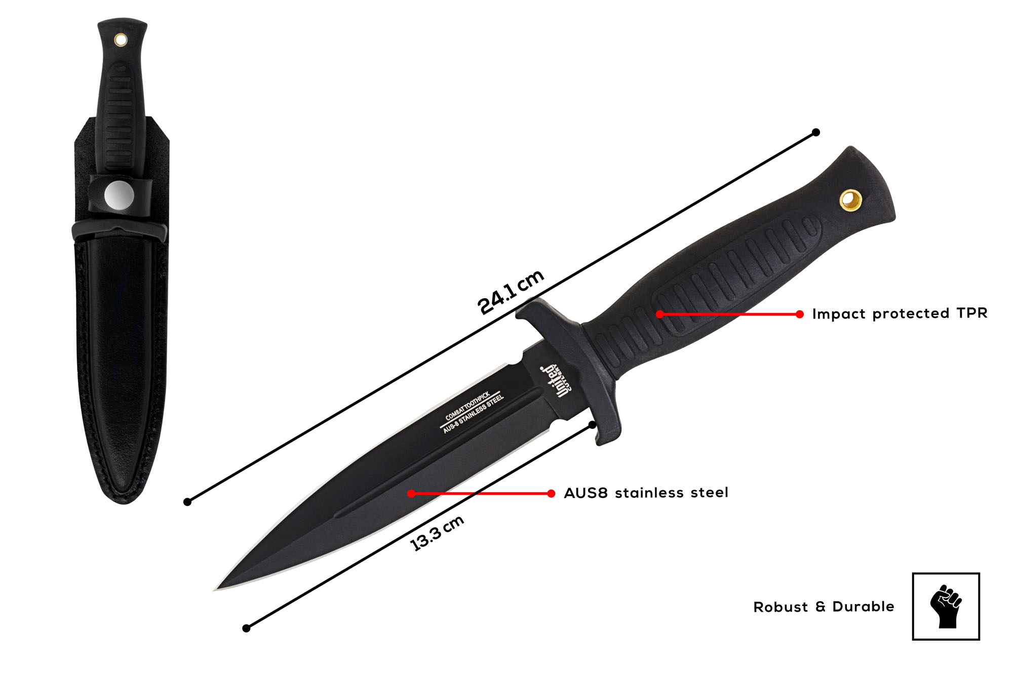 Combat Commander Boot Knife Black with Shoulder Harness