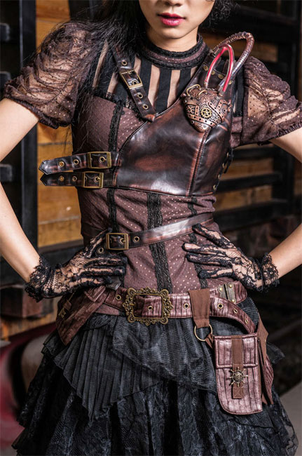 Steampunk Gürtel mit Taschen braun