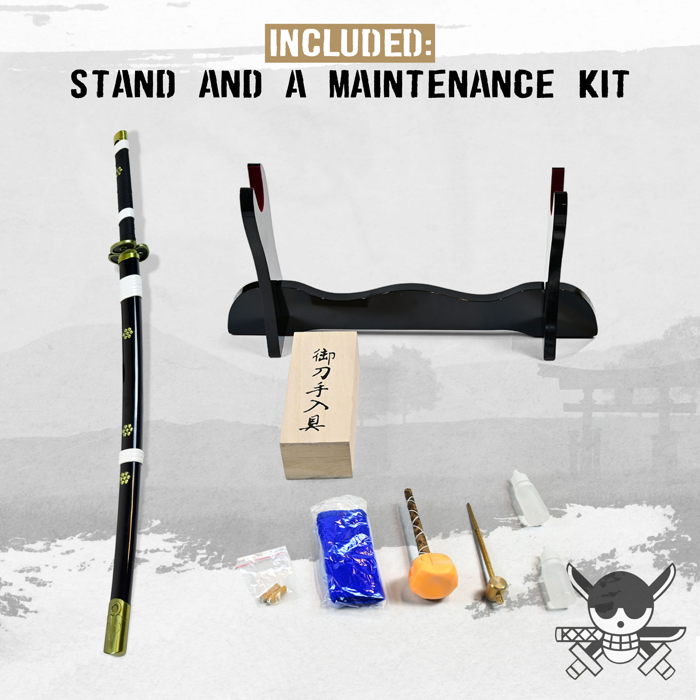 One Piece - Oden's Enma Schwert - handgeschmiedet & gefaltet, Set - Blutdamast Edition