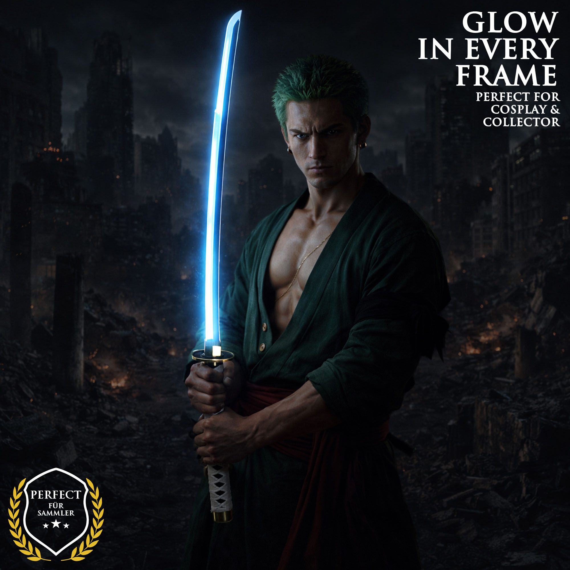 One Piece – Wado-Ichi-Monji Katana with Scabbard (Steel Blade with LED-Illuminated Edge)