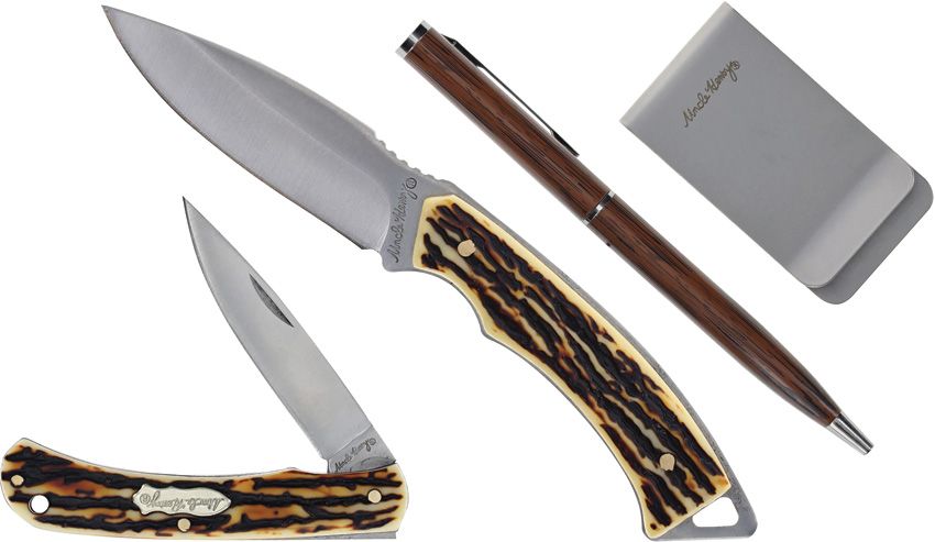 Hunting knife set (2 knives, ballpoint pen, banknote clip)