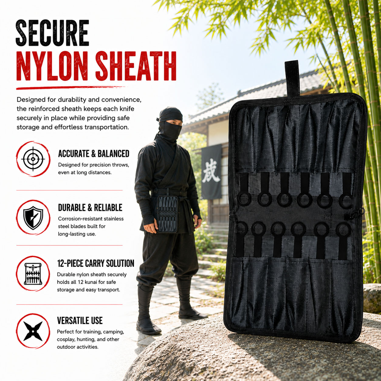 12 Black Throwing Knife with Wooden Target – Set