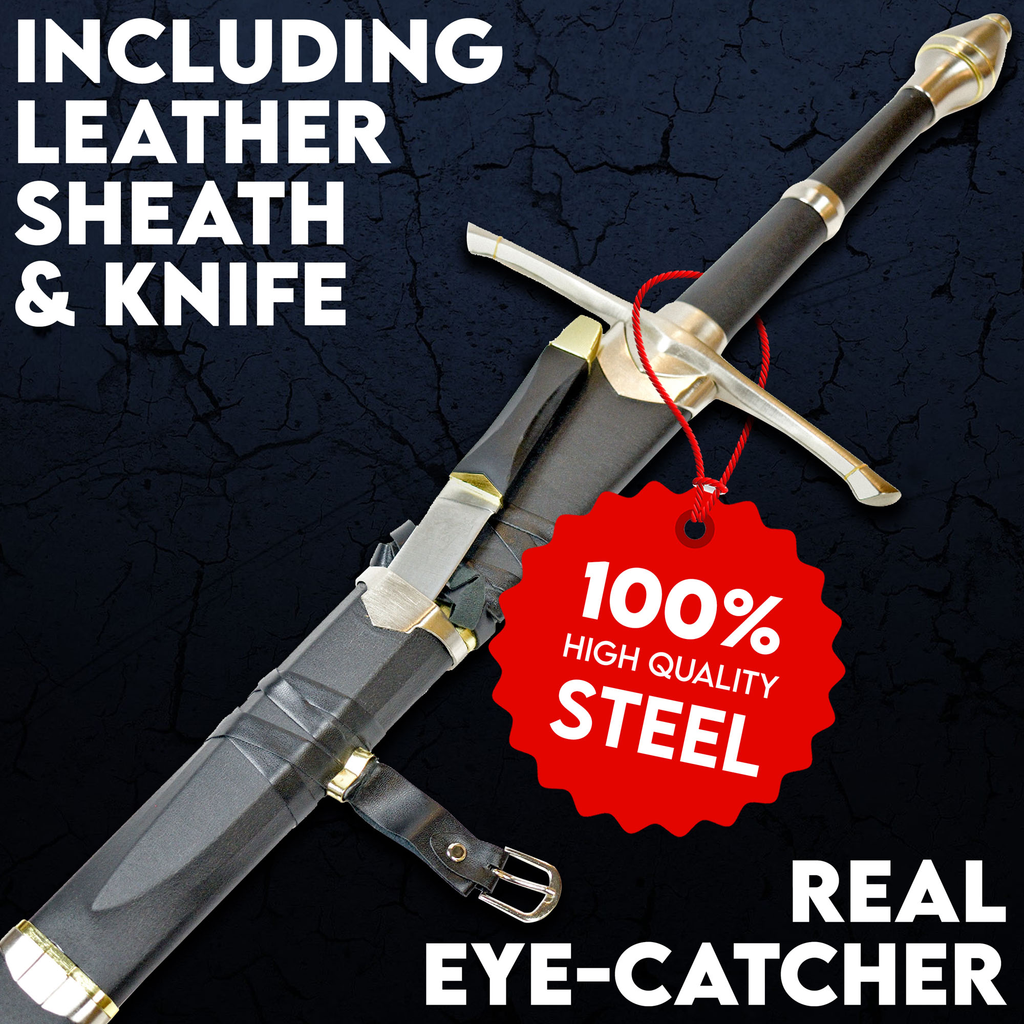 Ranger Schwert, handgeschmiedet & gefaltet, mit Beimesser und scharfer Klinge