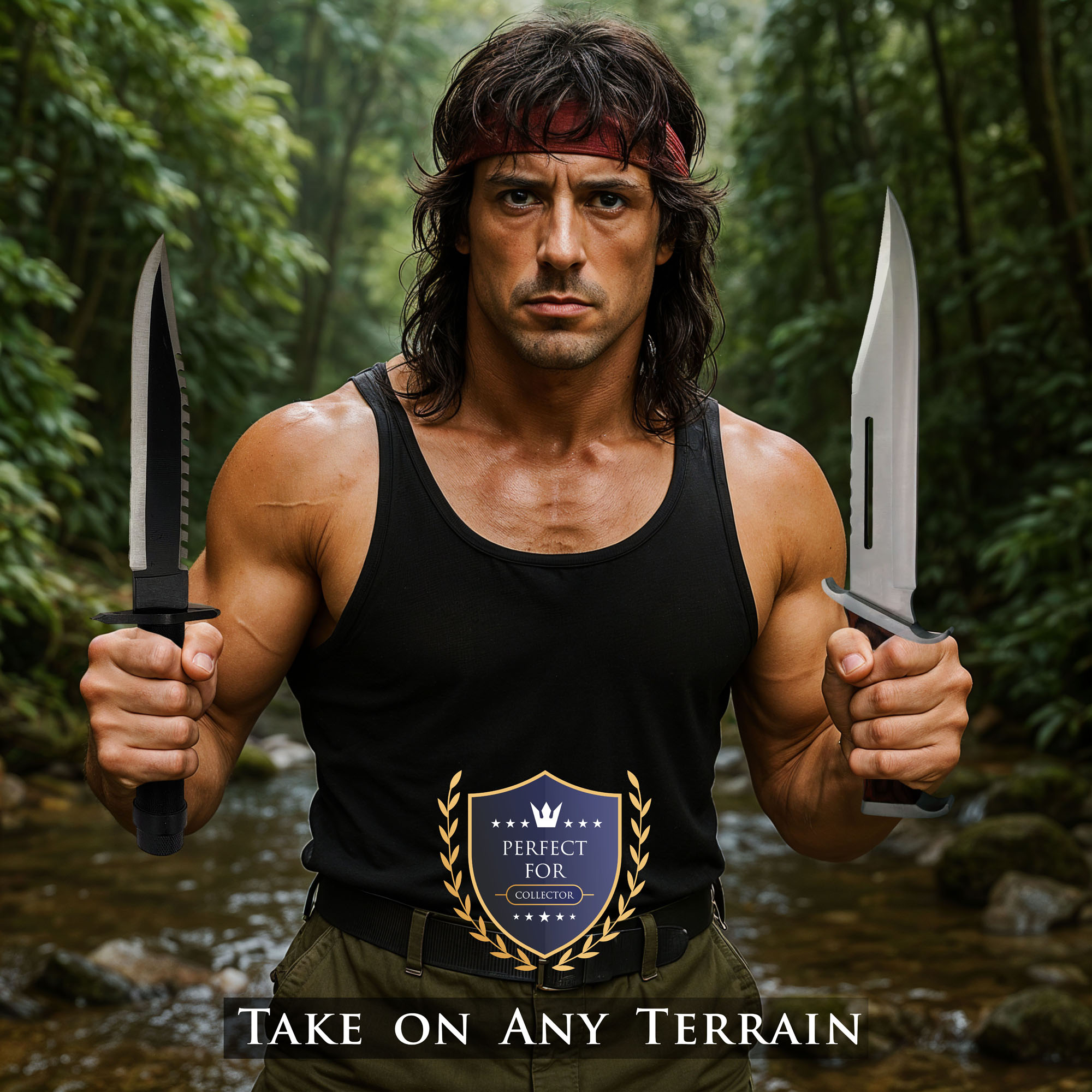Rambo Knife Set – First Blood Part II & Rambo III | Legendary Movie Replica Bundle with Leather Sheaths
