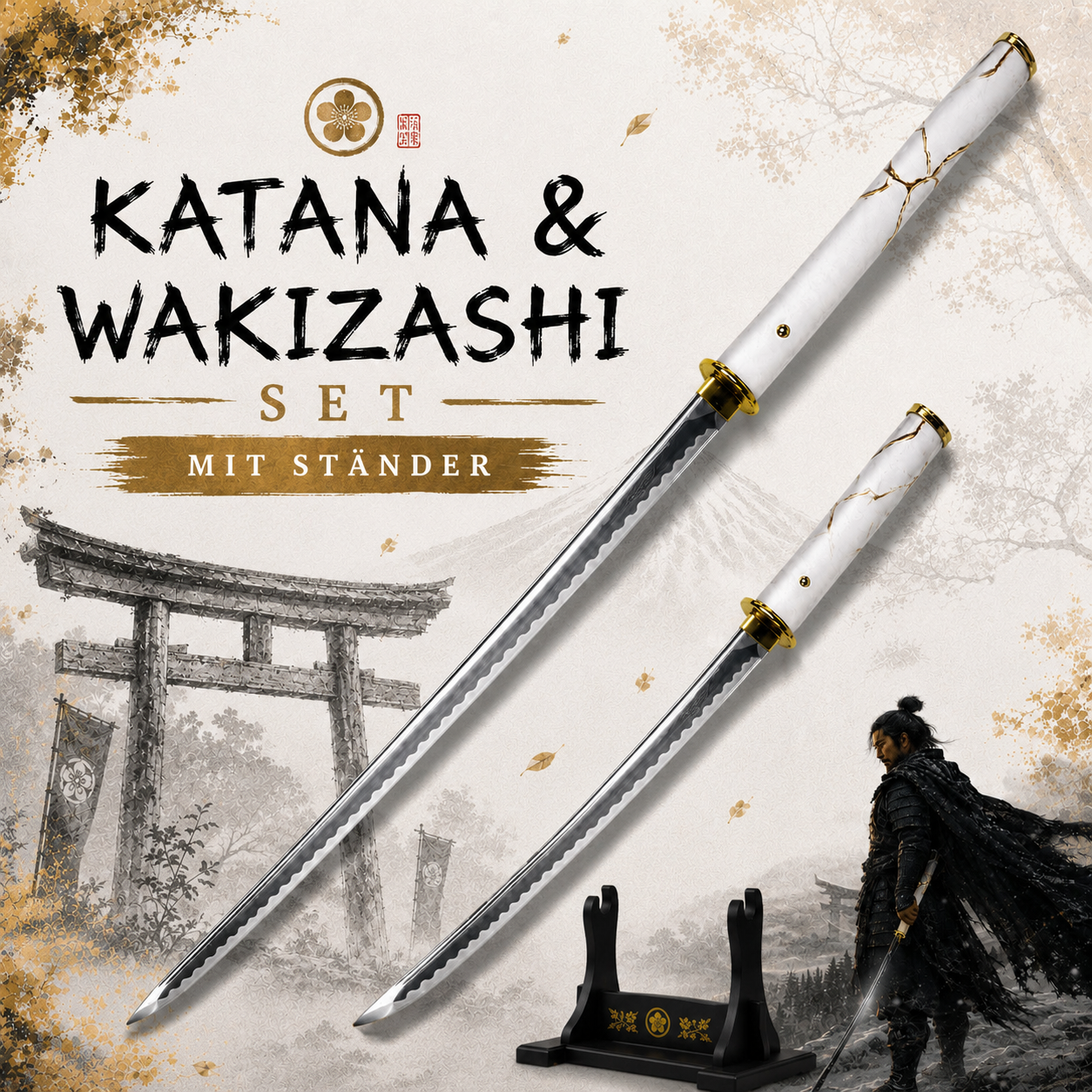 Ghost of Yōtei: Gilded Dawn Katana & Wakizashi Set – Stahl-Repliken inkl. Doppelständer