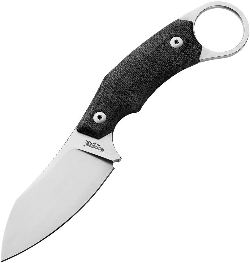 H1, M390 Stonewashed Sheepsfoot Blade, Black G10 Handle, Black Leather Sheath
