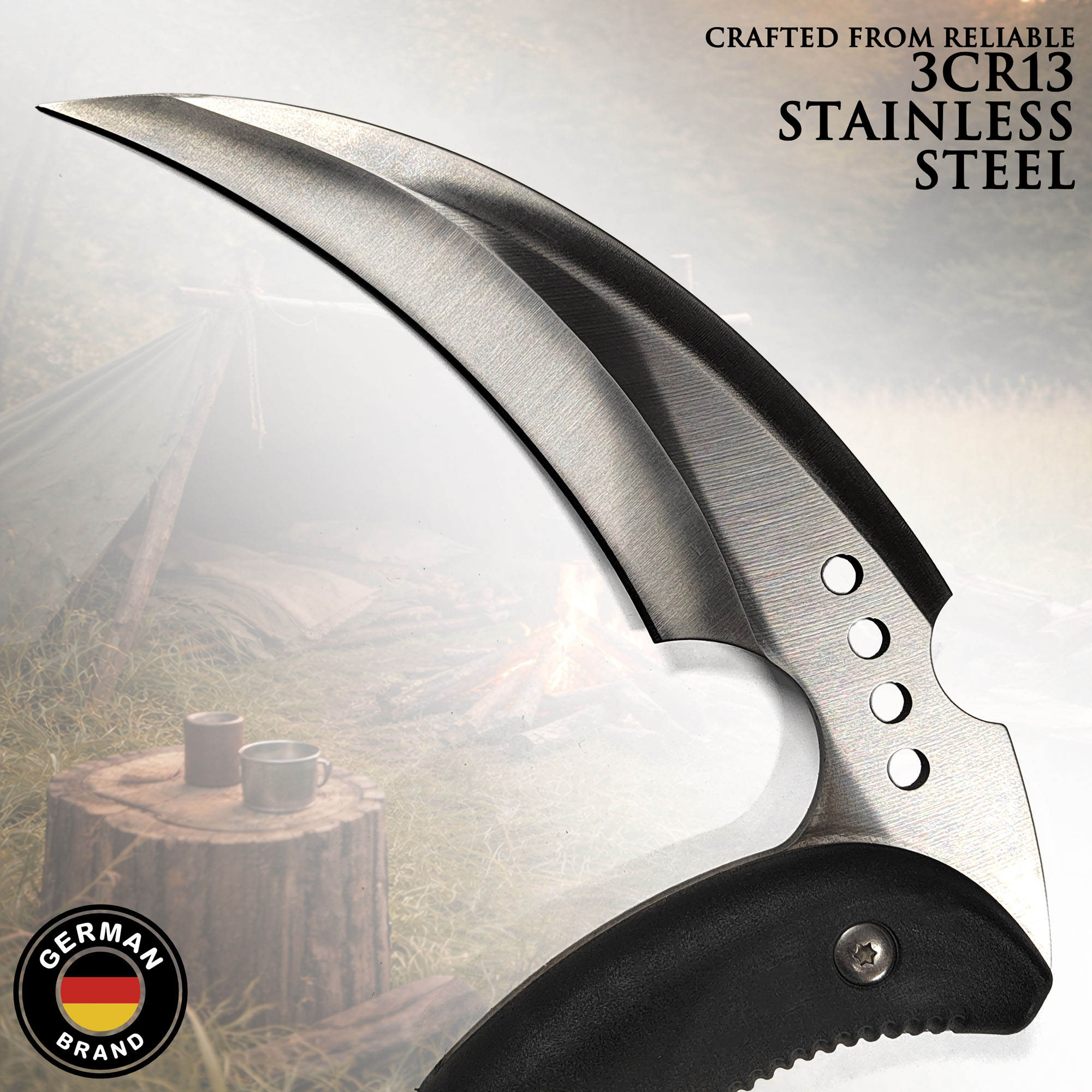 Taktisches Outdoor Kama / Sichel – 40cm Garten- & Bushcraft-Werkzeug