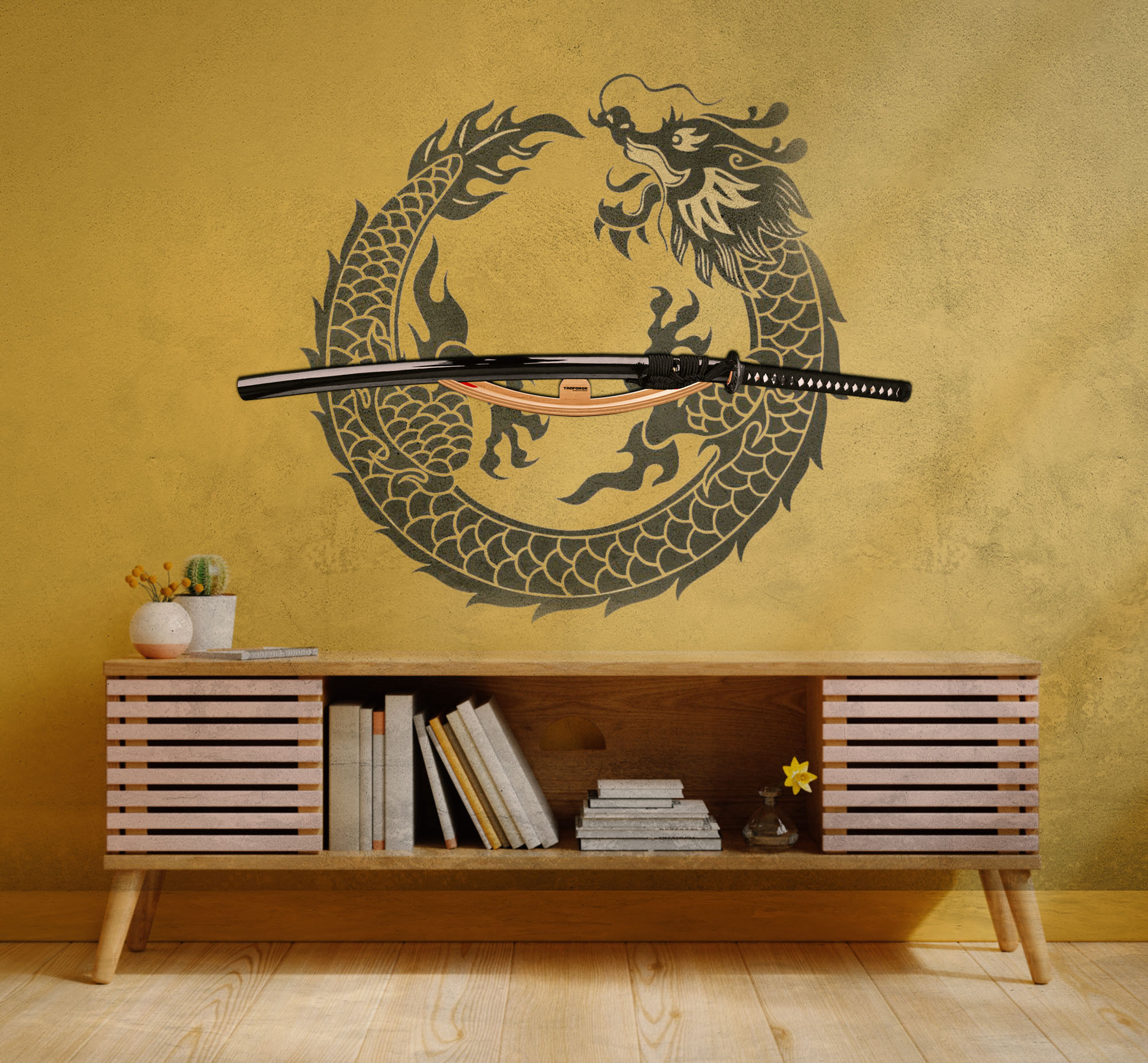 Design wall mount for a sword - natural wood