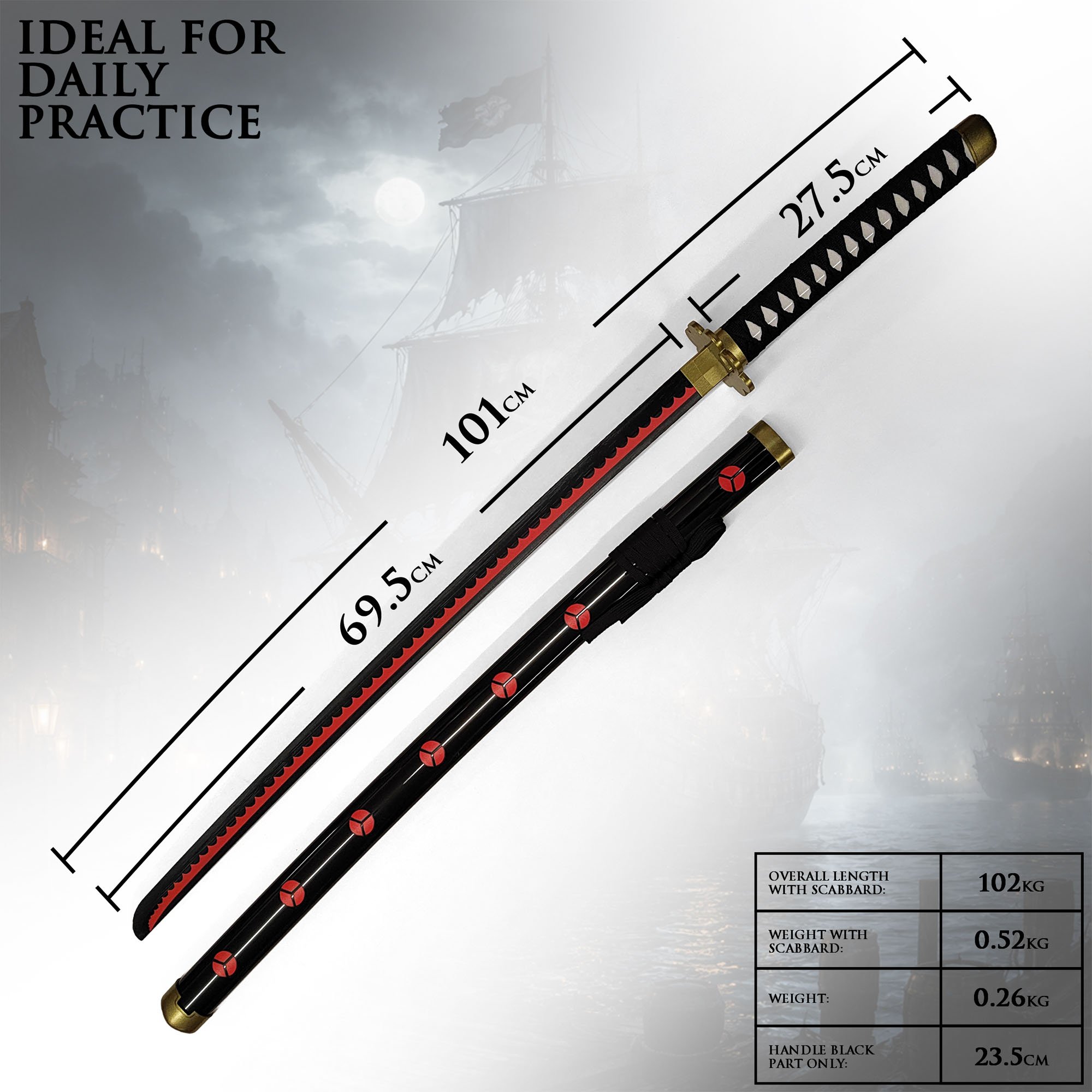 One Piece - Zoro's Shuusui Wooden Katana with Sheath and Stand