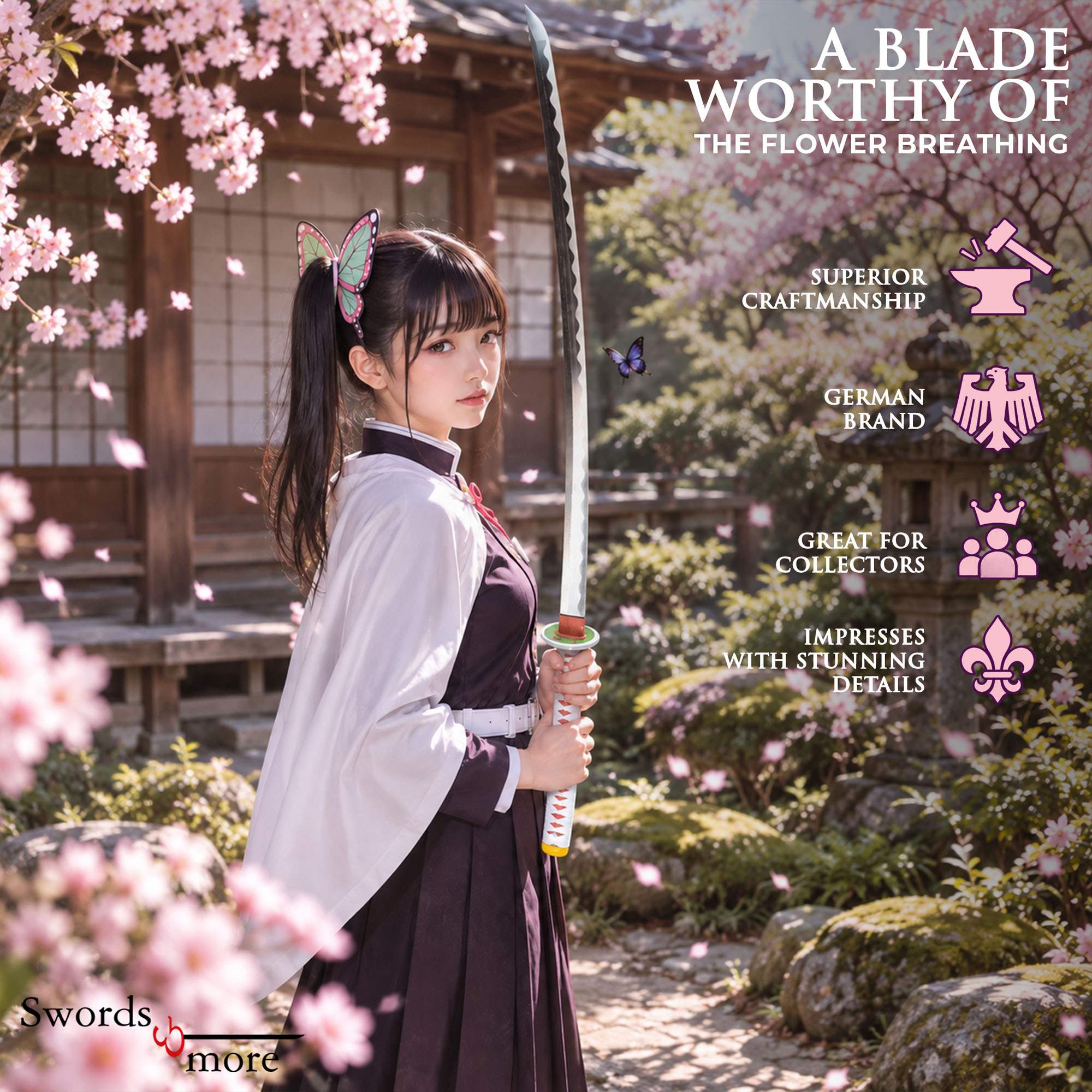 Demon Slayer: Kimetsu no Yaiba - Tsuyuri Kanawo's Sword - handforged and folded, Set