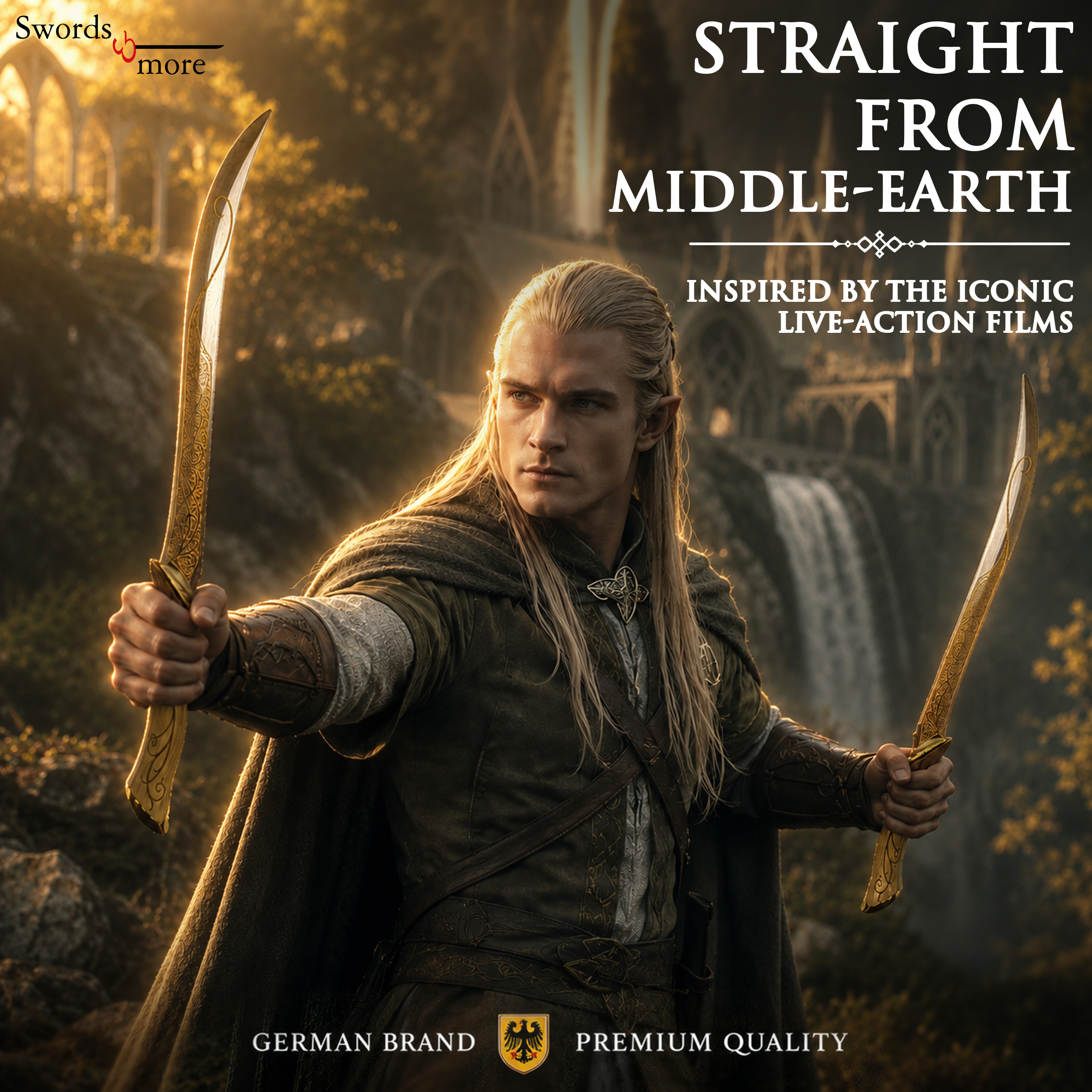 Der Herr der Ringe: Legolas' Elbendolche – Zwillings-Set inkl. Scheiden & Wandhalterung