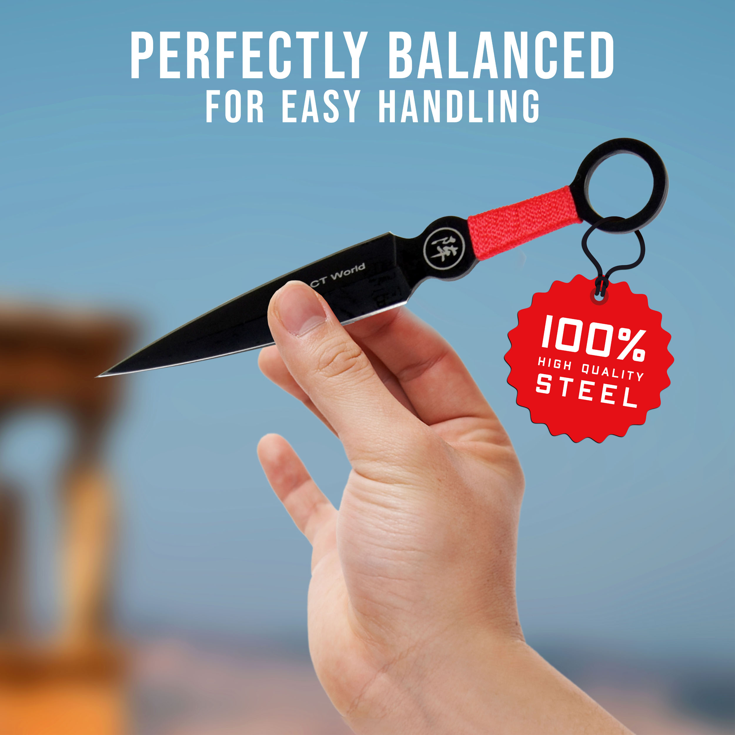 Throwing knife set of 9 with sheath, stainless steel kunai 