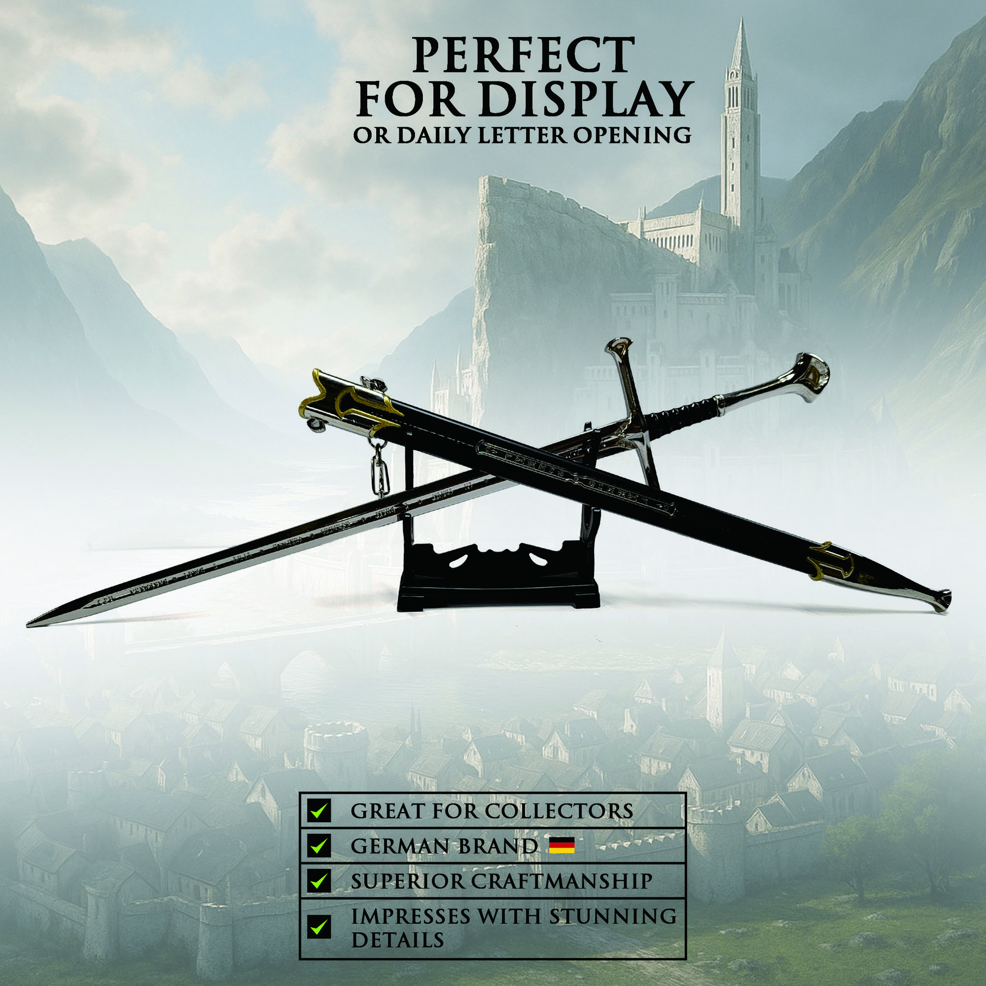 Anduril Schwert mit Scheide, XL Brieföffnerversion