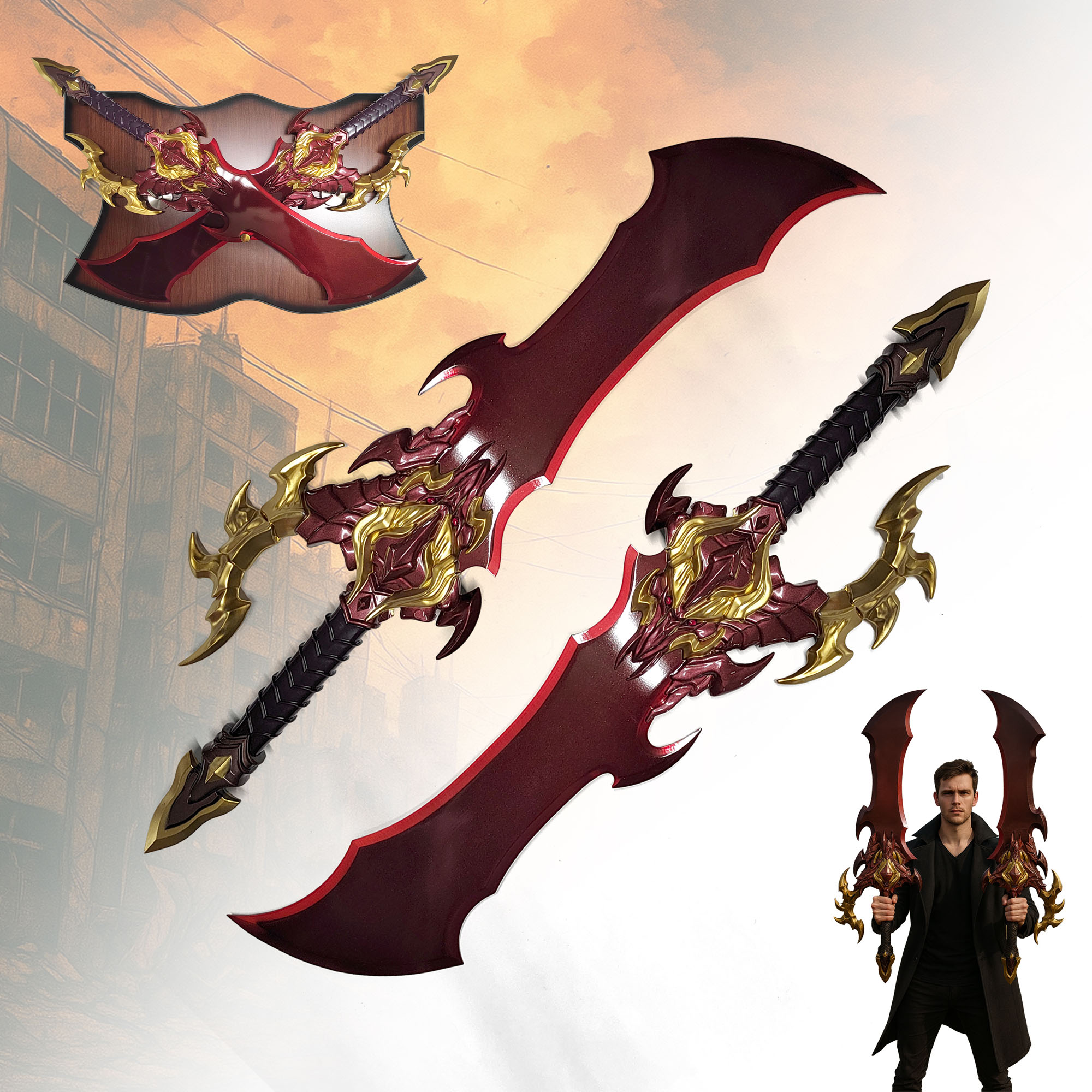 Solo Leveling: Sung Jinwoos Dämonenkönig-Dolche (2er-Set) mit Wandhalter