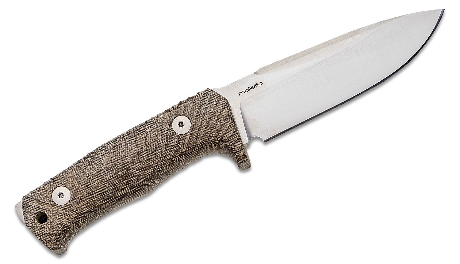 T5 CVG, Satin Niolox Blade, Single Piece Green Canvas Micarta Handle, Leather Sheath