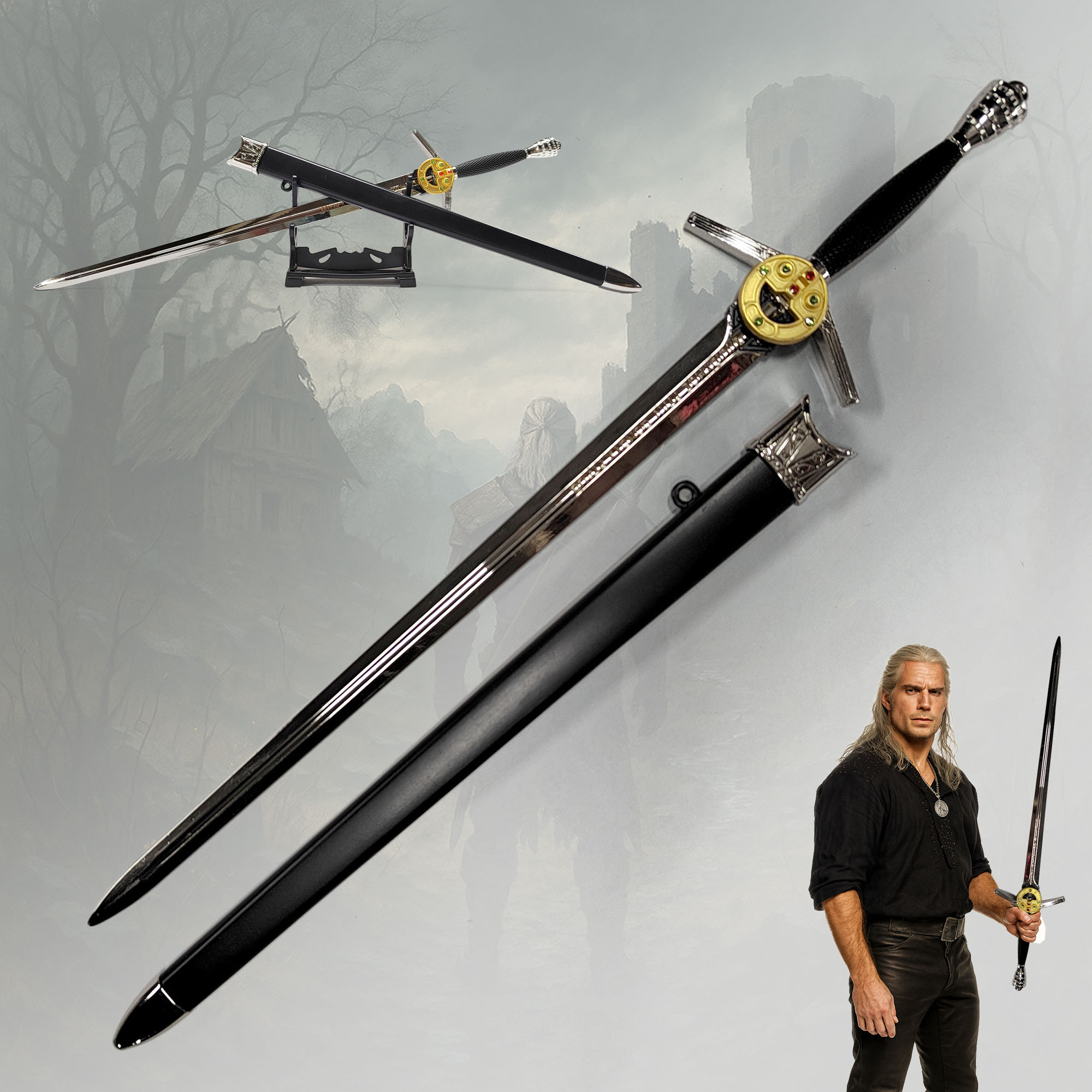 Witcher - Stahl Schwert mit Scheide, Netflix version, XL Brieföffnerversion