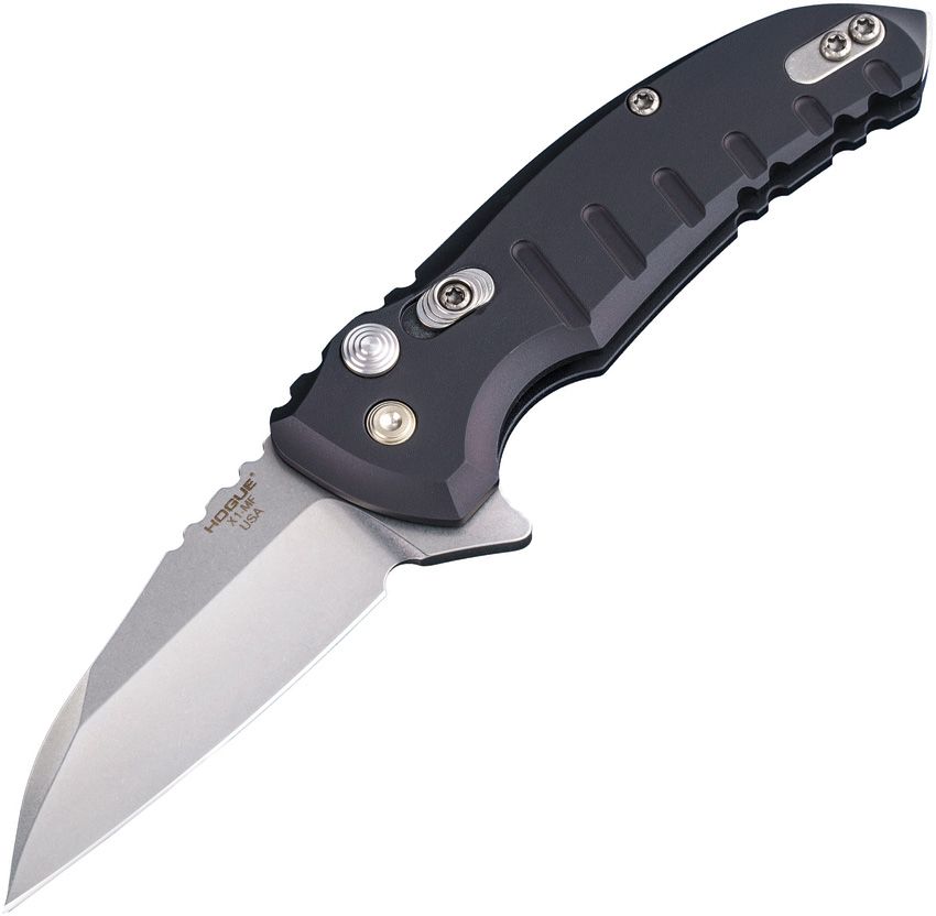 X1-Microflip, CPM-154 Stonewashed Plain Wharncliffe Blade, Black Aluminum Handle