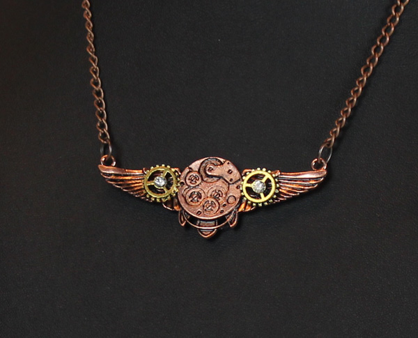 Steampunk Anhänger mit Kette - Flügel mit Zahnrädern 2