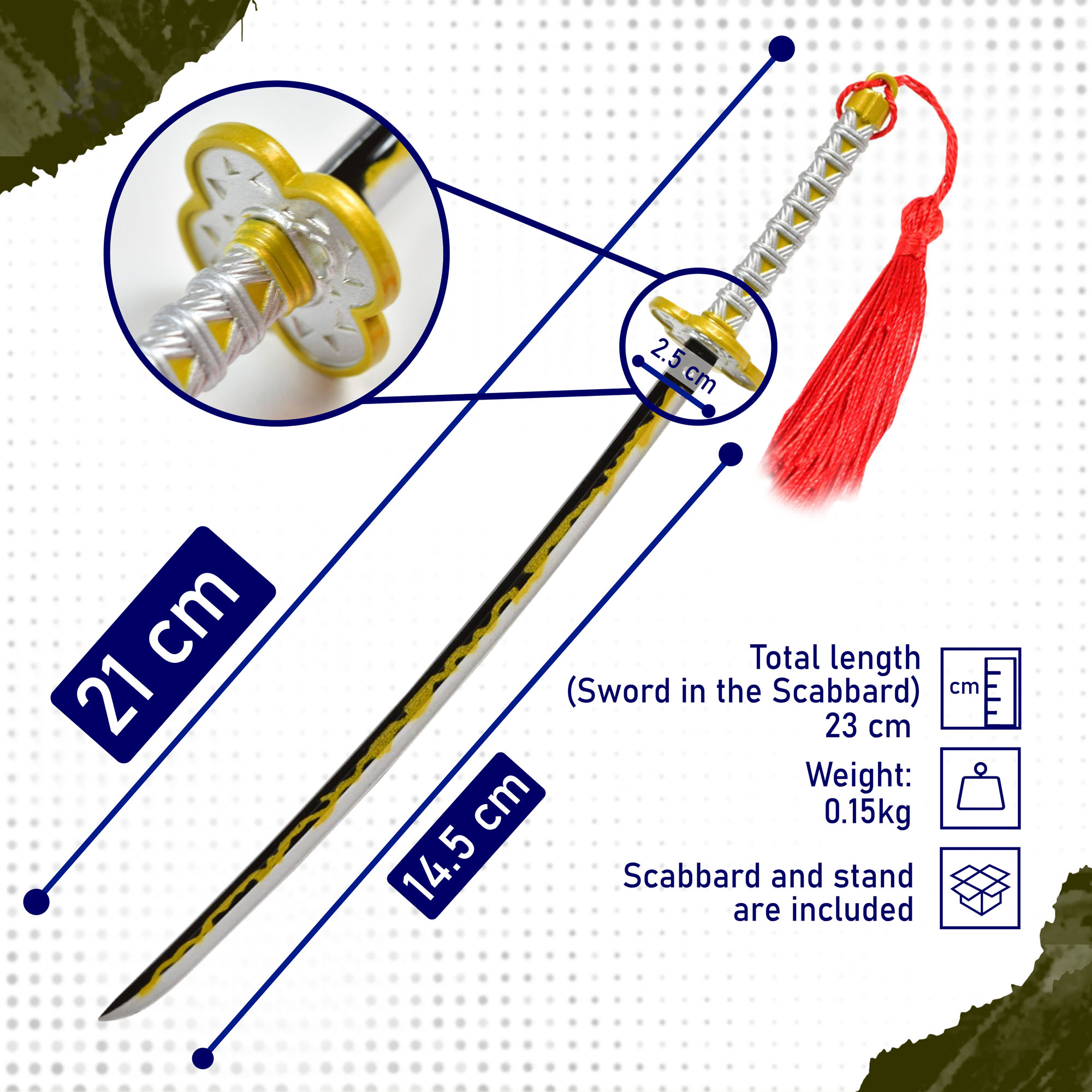 Demon Slayer – Agatsuma Zenitsu Katana Brieföffner Schwert mit Scheide und Ständer