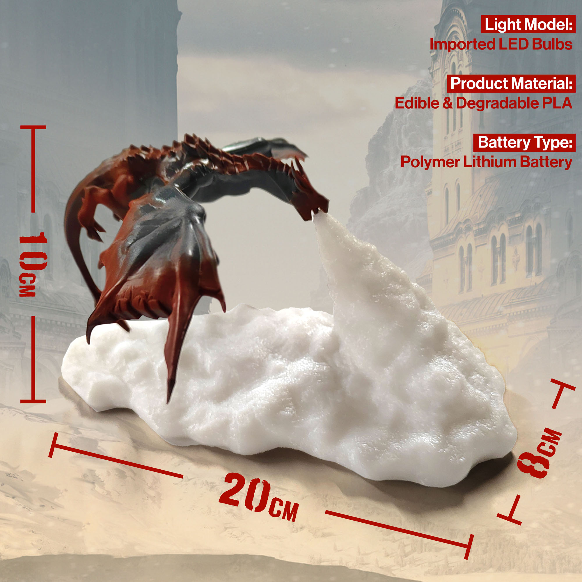 Drachenlampe aus 3D-Drucktechnik, feuerspeiender Drache