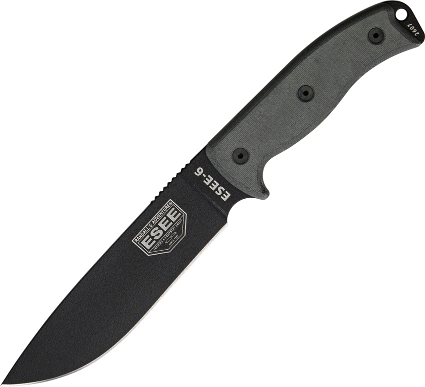 Esee Modell 6, glatte Schneide, schwarz mit natogrüner Scheide