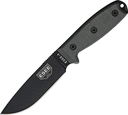 Esee Modell 4, glatte Schneide ohne Scheide, schwarz