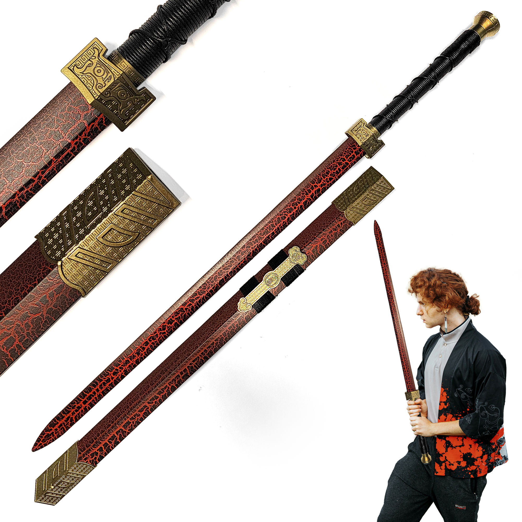 Chinese Jian sword with wooden scabbard