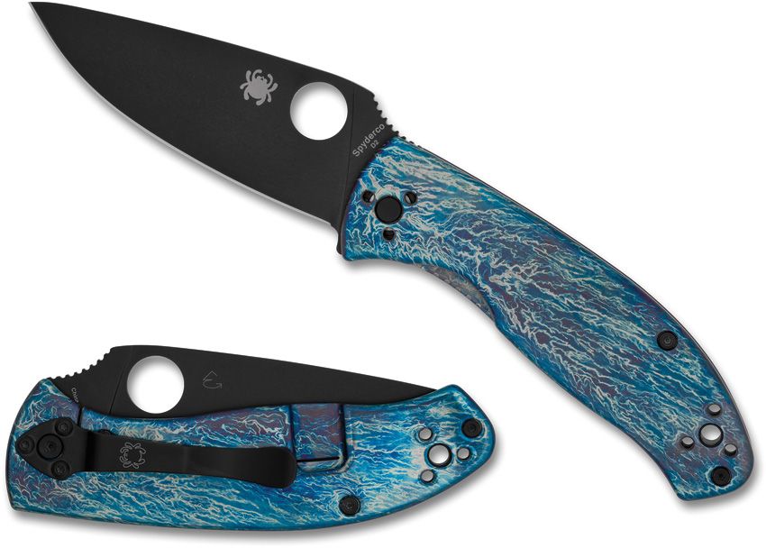 Tenacious D2 Black Plain Blade, Blue Disarray Titanium Handles