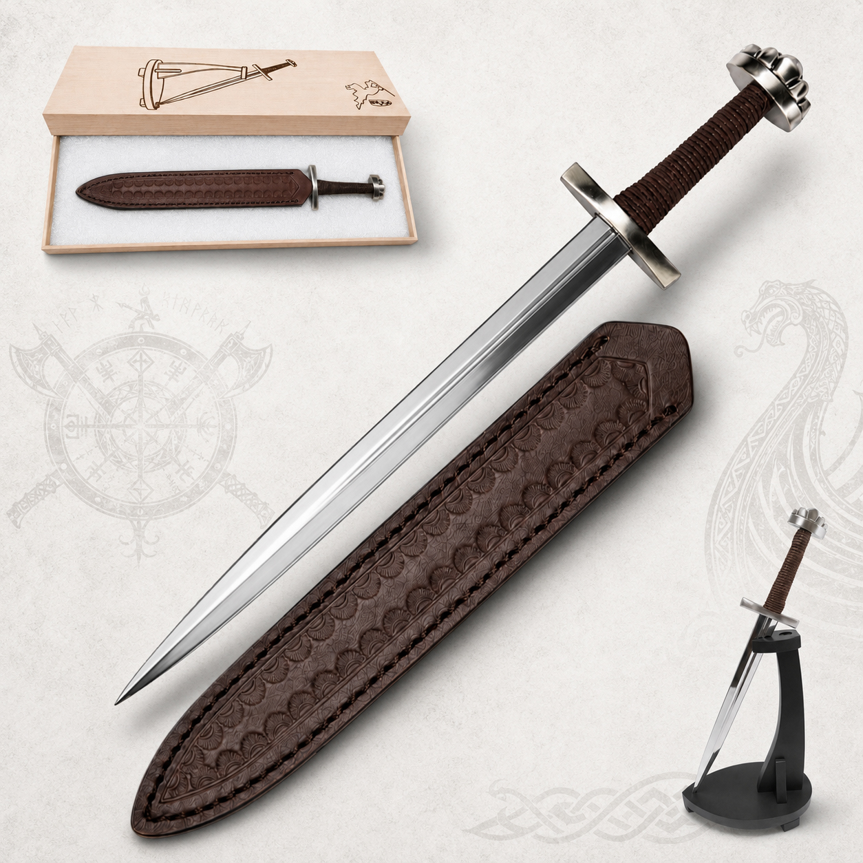 Viking Dagger / Letter Opener with Sheath and Stand