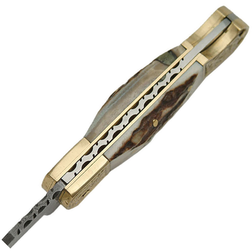 Damast Messer, Horn Gravierte Backen