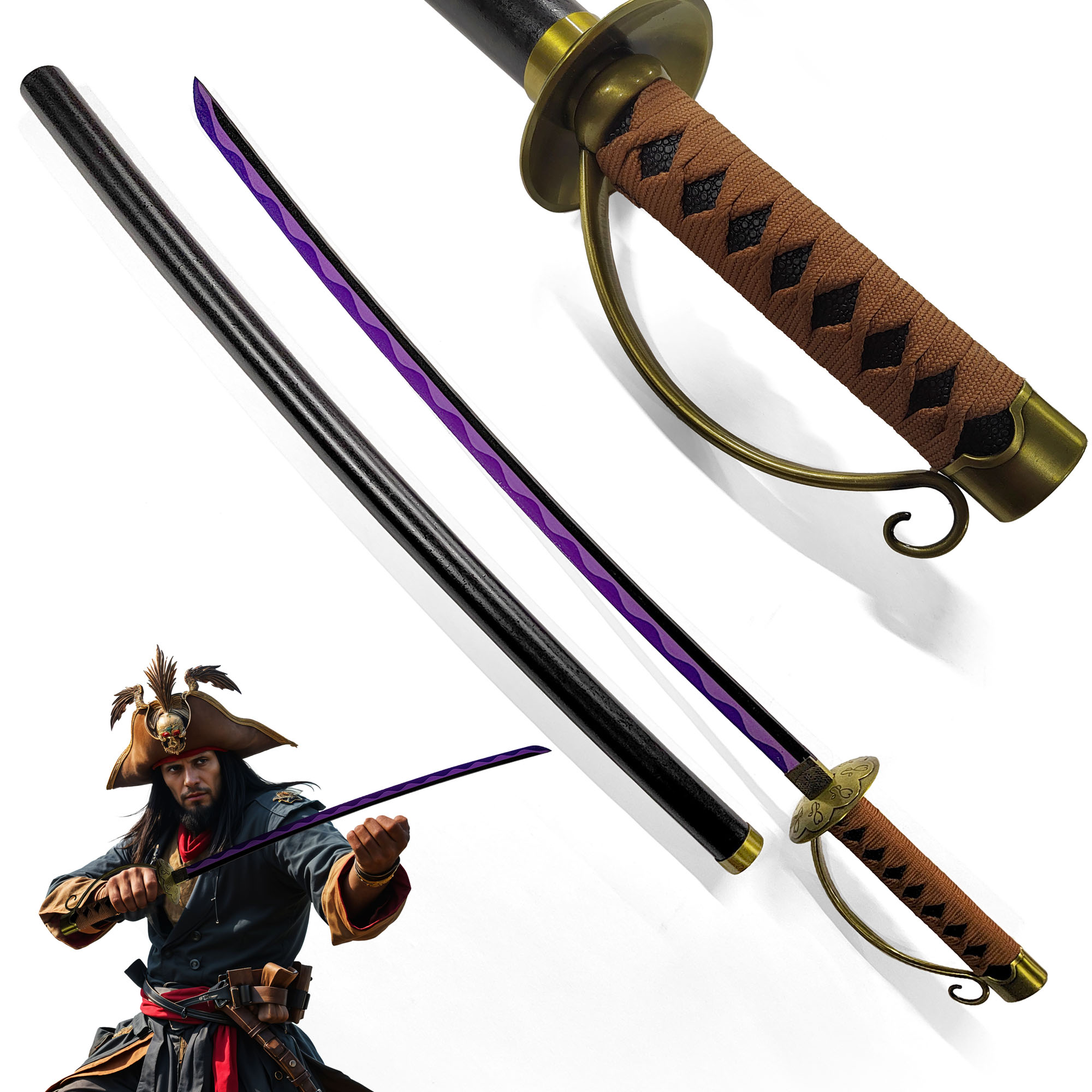 One Piece - Gol D Roger - Ace Sword with Sheath (Golden Handle) Handforged