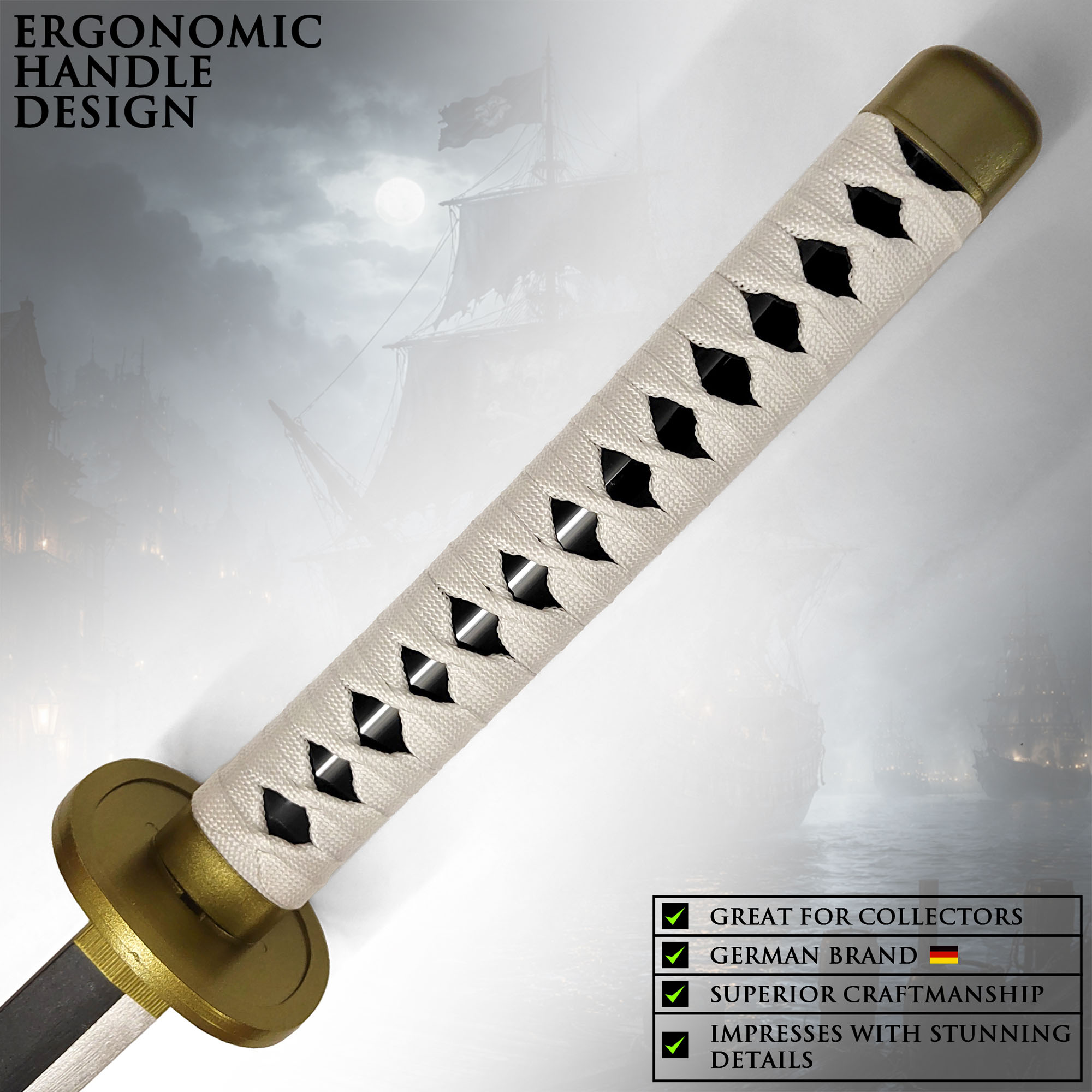 One Piece - Wado-Ichi-Monji Wooden Katana with Sheath and Stand