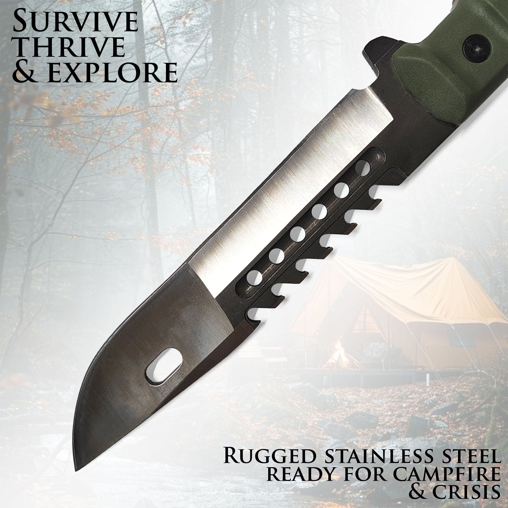 Jagdmesser mit Sägerücken und Scheide