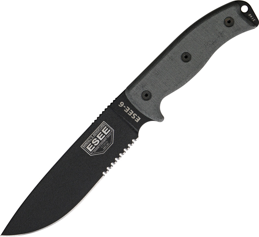 Esee Modell 6, teilweise gezahnt mit Scheide, schwarz