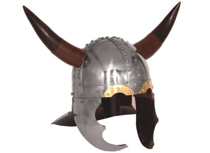 Gehörnter Helm von Viking -16 Gauge Steel mit Lederfutter